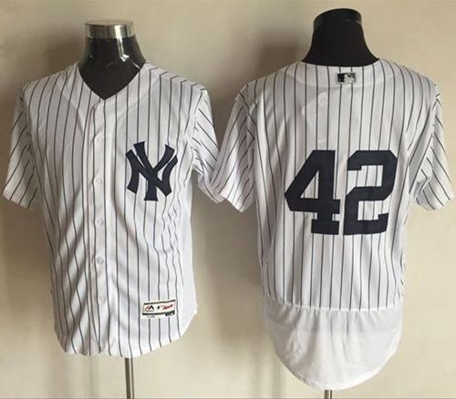 Yankees #42 Mariano Rivera White Strip Flexbase Authentic Collection Stitched MLB Jersey